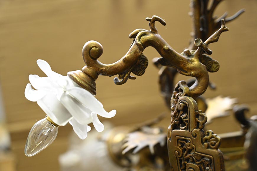 Maison Mottheau et Fils, Japonist gilt-bronze chandelier Maison Mottheau et Fils, Japonist gilt-bronze chandelier-7