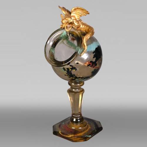 ESCALIER DE CRISTAL, François-Eugène ROUSSEAU & Ernest LÉVEILLÉ, Japanese-style polychrome glass vase with a gilt bronze dragon mount