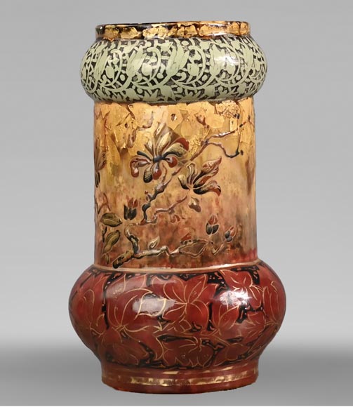 Flowers and golden spangles, an exceptional ceramic vase by Emile GALLÉ-0