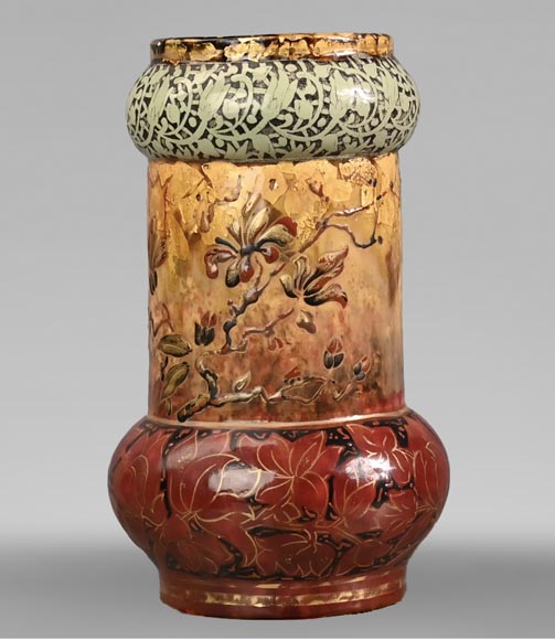 Flowers and golden spangles, an exceptional ceramic vase by Emile GALLÉ-0
