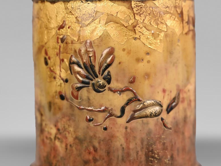 Flowers and golden spangles, an exceptional ceramic vase by Emile GALLÉ-5