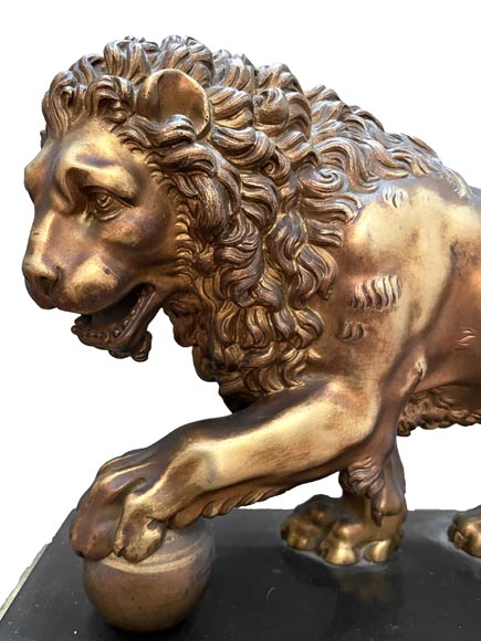 Empire Style Lion Mantel Clock in Black Marble and Ormolu Empire Style Lion Mantel Clock in Black Marble and Ormolu-2