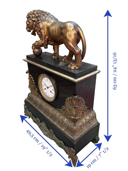 Empire Style Lion Mantel Clock in Black Marble and Ormolu Empire Style Lion Mantel Clock in Black Marble and Ormolu-12