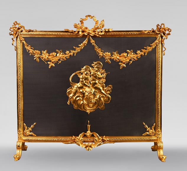 Napoleon III style gilt bronze fire screen-0