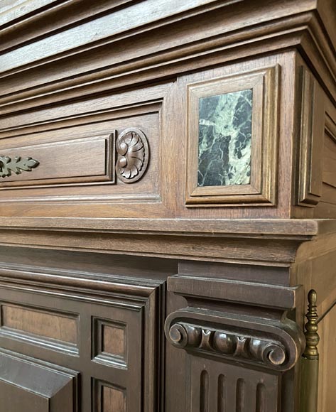 Neo-Renaissance ceremonial cabinet, Napoléon III period, carved walnut with sea-green marble inserts-9