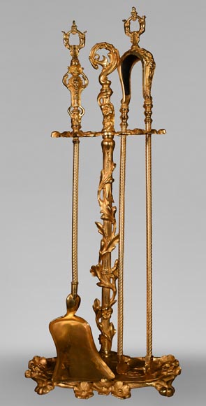 Napoleon III style gilded bronze mantelpiece tool set-0