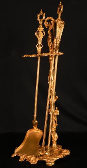 Napoleon III style gilded bronze mantelpiece tool set-1
