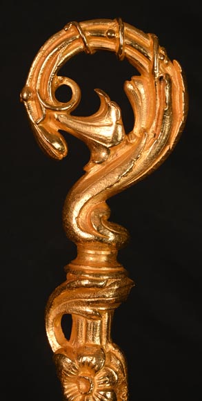 Napoleon III style gilded bronze mantelpiece tool set-2