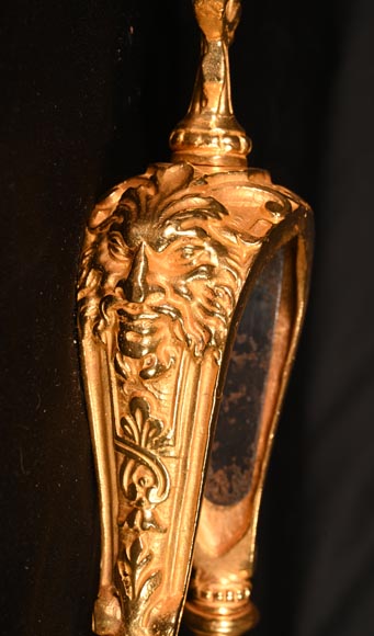 Napoleon III style gilded bronze mantelpiece tool set-7