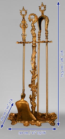 Napoleon III style gilded bronze mantelpiece tool set-8