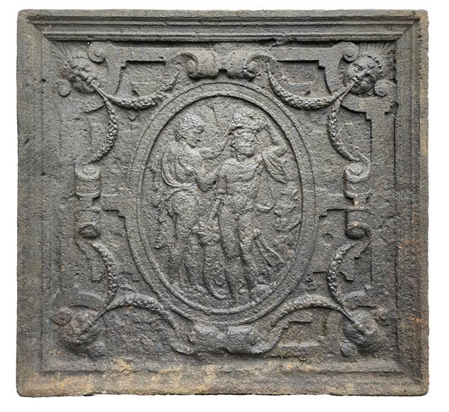 Renaissance fireback from the 16th century decorated with an agricultural scene-0