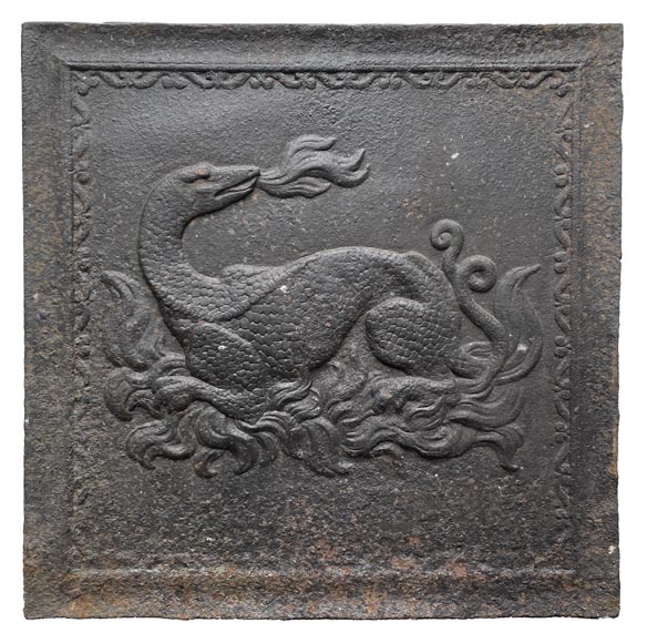 Fireback from the 17th century, decorated with a salamander, emblem of François I-0