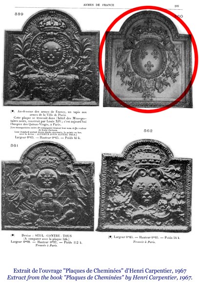 18th century fireback decorated with three lilies, emblems of the arms of France-1