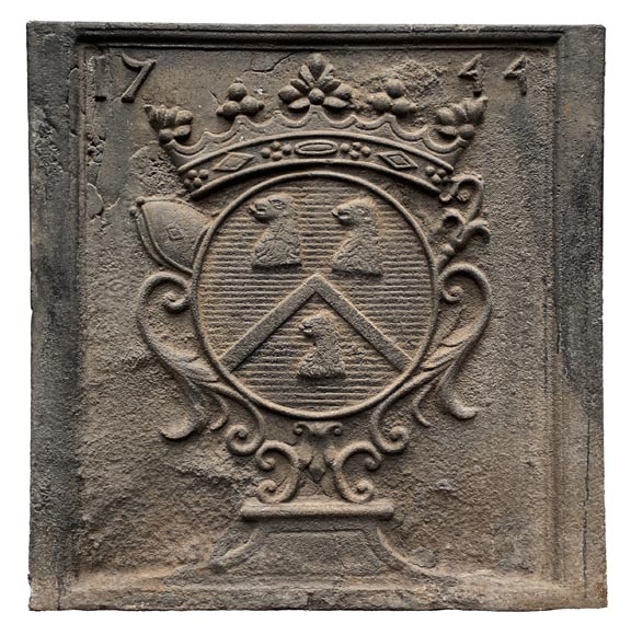 Fireback dated 1744 with the arms of an abbot-0