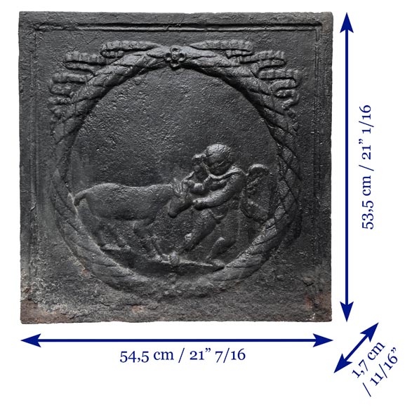 Fireback from the 18th century featuring a love playing with a goat-6