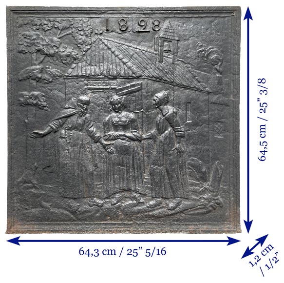 Fireback dated 1828 representing a scene from the tale 