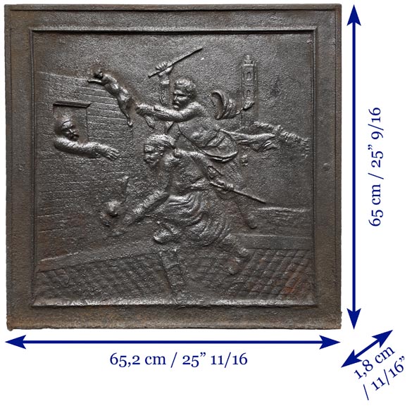 Fireback from the 19th century representing a chase scene of a cat probably taken from a tale-5