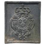 18th century fireback representing the arms of France and the royal crown