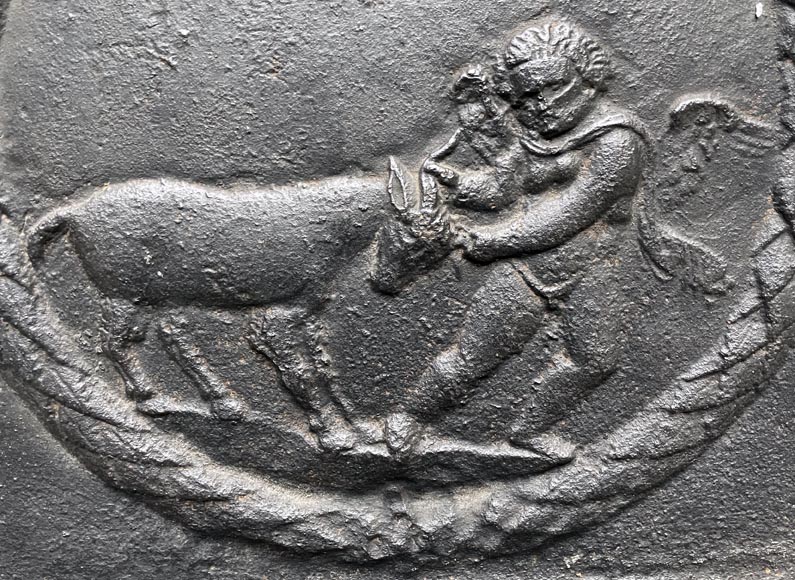Fireback from the XVIIIth century showing a lover having fun with a goat-1