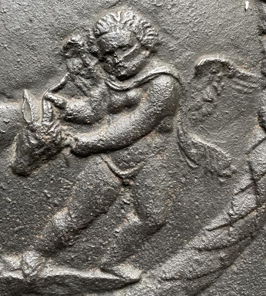 Fireback from the XVIIIth century showing a lover having fun with a goat-3
