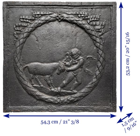Fireback from the XVIIIth century showing a lover having fun with a goat-7