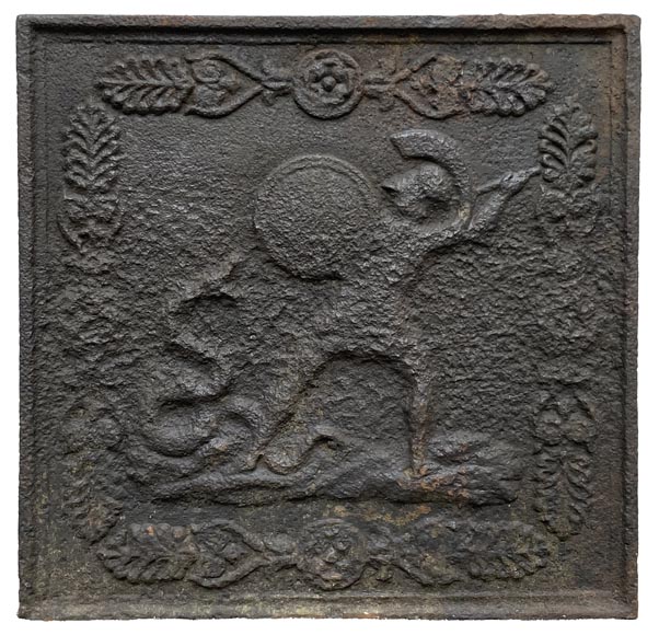 19th century fireback representing a mythological battle scene-0