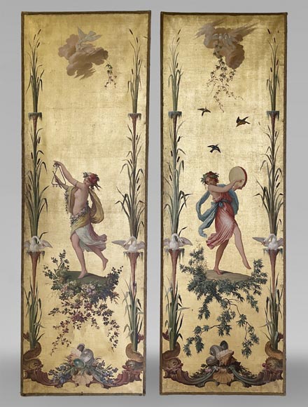 Pair of decorative canvases on the theme of music in the 18th century taste-0