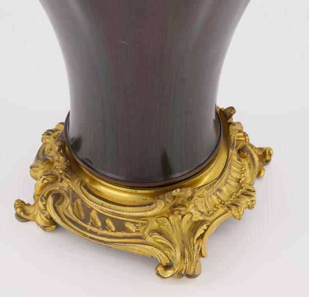Eugène BAUDIN (att. to), Pair of sandstone vases set in a gilded bronze frame-3