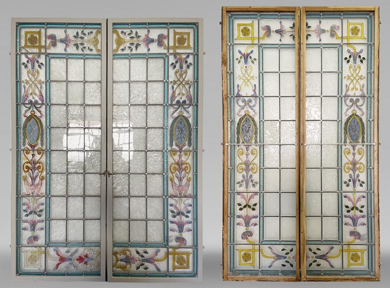 Set of 2 Napoleon III stained glass windows-0
