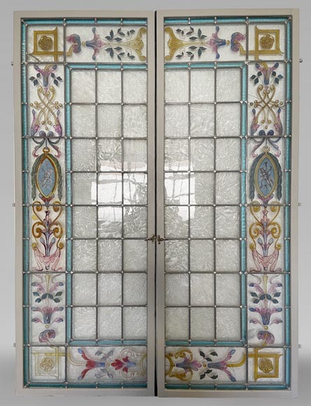 Set of 2 Napoleon III stained glass windows-1