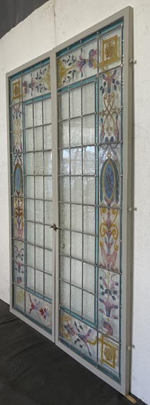 Set of 2 Napoleon III stained glass windows-2