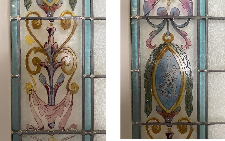 Set of 2 Napoleon III stained glass windows-5