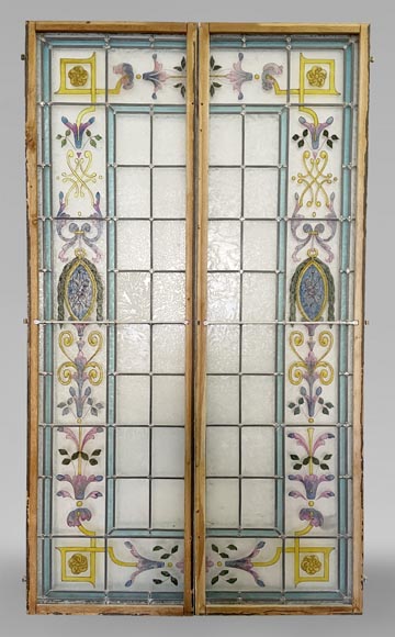 Set of 2 Napoleon III stained glass windows-9
