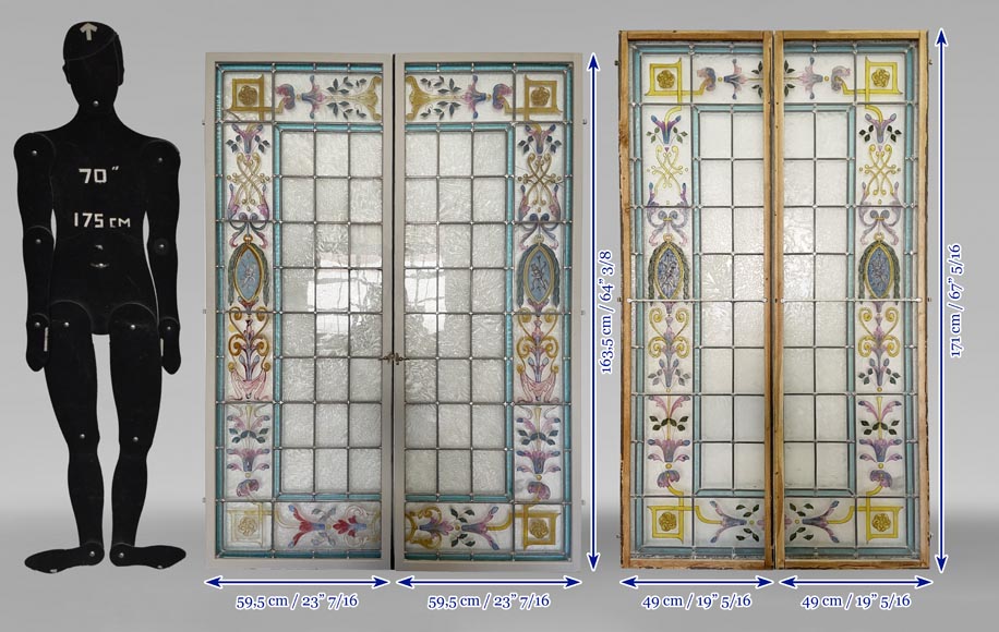 Set of 2 Napoleon III stained glass windows-13