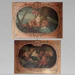 Pair of Louis XV period door overmantels depicting scenes from the life of Venus