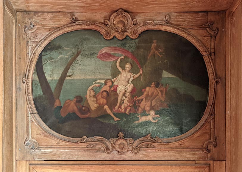 Pair of Louis XV period door overmantels depicting scenes from the life of Venus-1