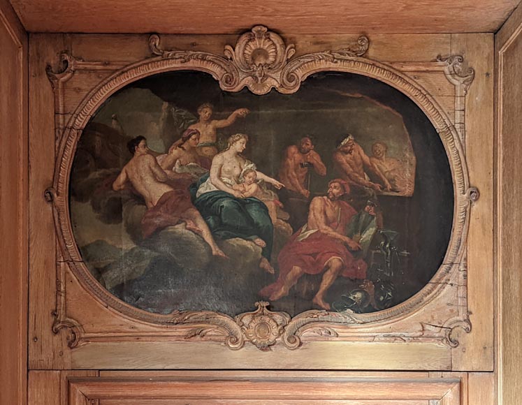 Pair of Louis XV period door overmantels depicting scenes from the life of Venus-11