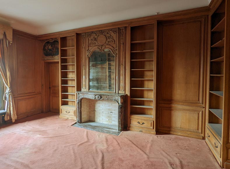 Moulded oak bookcase with wood paneling-0