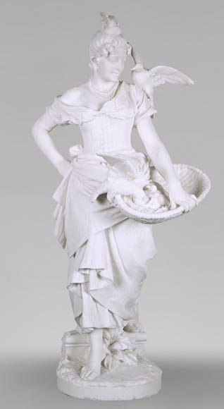 Woman with Birds, probably Vittorio Caradossi, marble, 1887, Florence-0