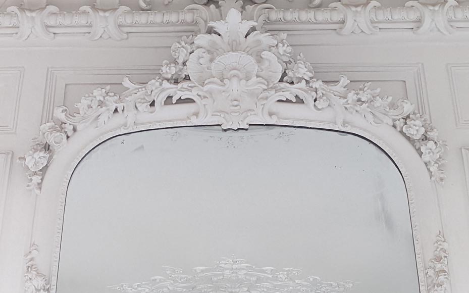 Large Regency style overmantel with carved shell in wood and stucco-1