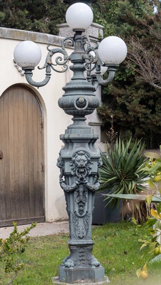 Four cast iron lamp posts of the Val d'Osne with four lights-3