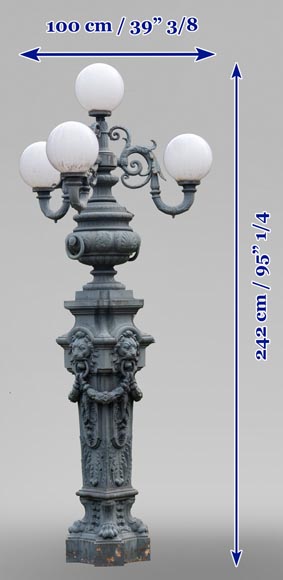Four cast iron lamp posts of the Val d'Osne with four lights-14
