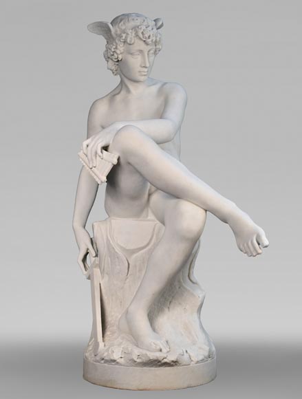Attribued to Pierre Marius Montagne, sculpted marble Mercury-0
