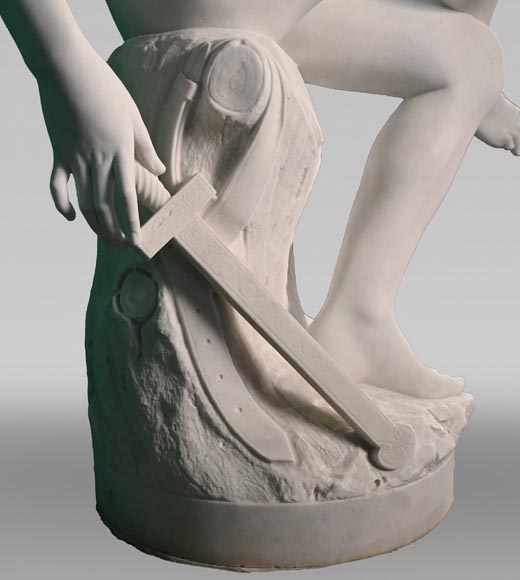 Attributed to Pierre Marius Montagne, sculpted marble Mercury-4