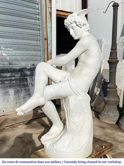 Attribued to Pierre Marius Montagne, sculpted marble Mercury-6
