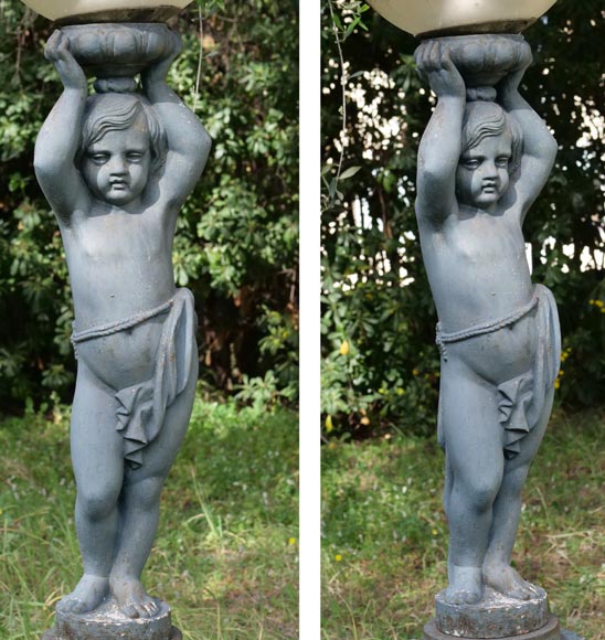 Floor lamp with putto, Val d'Osne cast iron-3