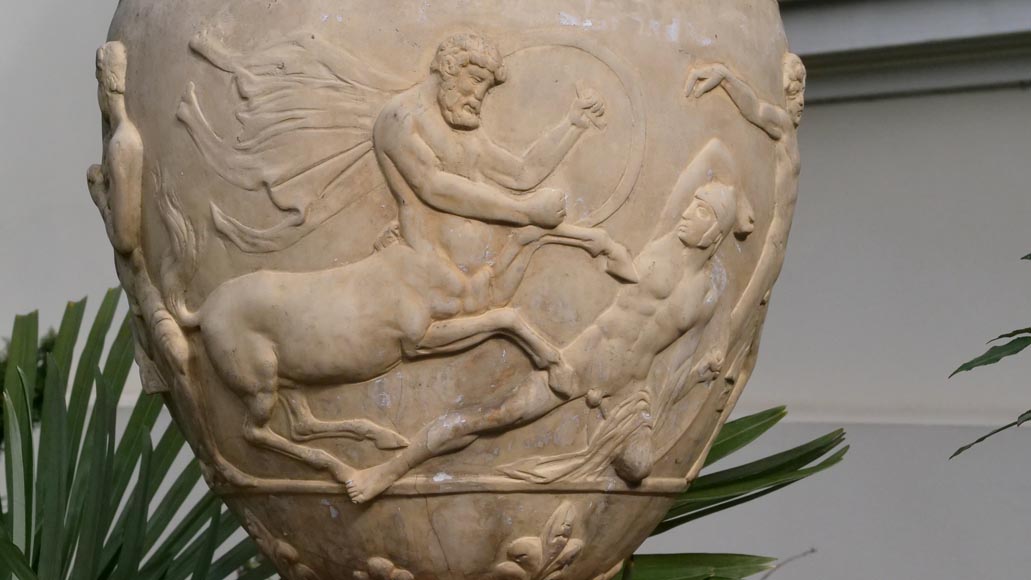 Large Greek style vase in painted terracotta-5