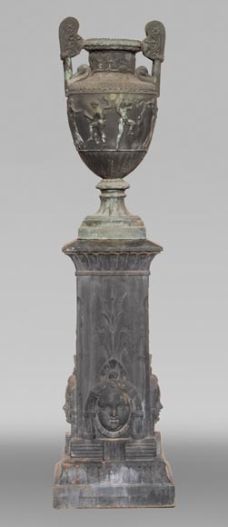 Greek style vase and its egyptian base, cast iron-0