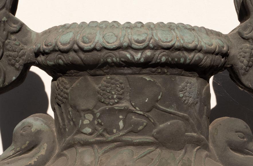 Greek style vase and its egyptian base, cast iron-5