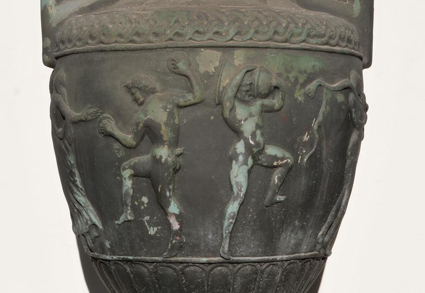 Greek style vase and its egyptian base, cast iron-8